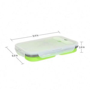 Reusable Silicone Collapsible Three <b>Compartment</b> <b>Lunch</b> Container Bento <b>Box</b> - Product Image 5
