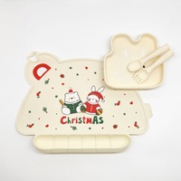 Ensemble de vaisselle pour enfants en silicone personnalisé, de qualité alimentaire, avec assiette à ventouse, bol, fourchette, cuillère et bavoir, design frais et mignon