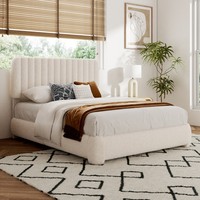 Meubles de chambre à coucher modernes de luxe, taille complète, avec tiroirs de rangement, design minimaliste capitonné, couleur beige émeraude