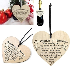 12 pièces ornements de Noël au paradis plaque commémorative en bois suspendu arbre de Noël ornement en forme de coeur Noël au paradis - Product Image 1