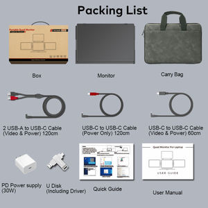 Nouveaux produits 2025 Moniteur quadruple 14 pouces pour ordinateur portable 1 câble pour 3 écrans Moniteurs LCD Facile à transporter Moniteur Type-C pour ordinateur portable - Product Image 6