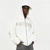 Sweat à capuche oversize en polaire pour homme, style streetwear, 19 couleurs, imprimé en relief, veste zippée, nouvelle collection automne-hiver 2026, manteau orné de strass