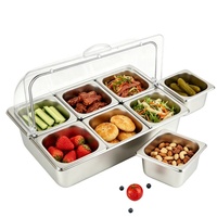Afgesloten rechthoekige voedselcontainer van roestvrij staal, stofdichte transparante dekselbak voor warmte-isolatie & behoud van ijskoude versheid, geschikt voor catering.