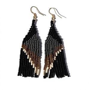 Multicolor Shan India Bohemian/Bohemia Style Glass Seed Beads Dangle <b>Earrings</b> Tassel Fringe Handmade Lead/Cadmium Free Women's - Product Image 1