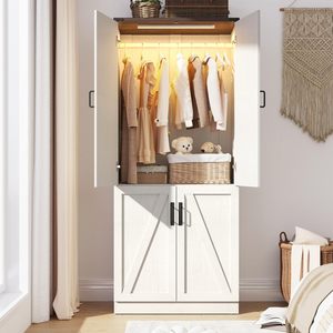 Armoire de rangement blanche SENYU style ferme avec portes battantes, design en panneaux MDF, fixation au sol pour placard et organisateur de rangement - Product Image 2
