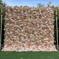 MoKtong Mur de fleurs de champagne 8ft x 8ft 5D avec roses en soie et pivoines à toucher réel, verdure pour mariage élégant et luxueux