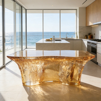 Table de bar moderne en résine Elite, mobilier contemporain pour salle à manger de villa, pieds carrés en acrylique, 6 places, écologique et durable pour la maison