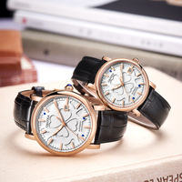 Montre Caluola Couple Charm, mouvement mécanique analogique gravé, boîtier en acier inoxydable, automatique, unisexe, affichage de la date, saphir