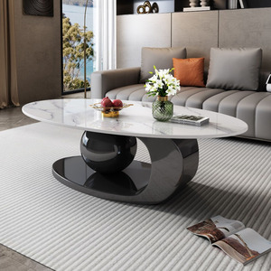 Grande Tavolino da Caffè in Marmo, Elegante Tavolino <span class=keywords><strong>Nero</strong></span> <span class=keywords><strong>e</strong></span> <span class=keywords><strong>Oro</strong></span> con Superficie Liscia per Soggiorno Moderno - Product Image 2