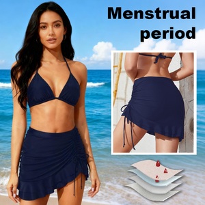 Jupe <span class=keywords><strong>de</strong></span> <span class=keywords><strong>bain</strong></span> à carreaux bicolore taille haute en Spandex/Nylon – <span class=keywords><strong>Maillot</strong></span> <span class=keywords><strong>de</strong></span> <span class=keywords><strong>bain</strong></span> menstruel 2-en-1 anti-fuite et coupe-vent avec protection ventrale anti-exposition - Product Image 4