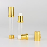 Flacon pompe sans air transparent en PET avec bouchon doré, imprimé sérigraphié, 5ml, 10ml, 15ml en stock, pour emballage de soins de la peau