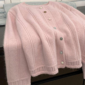 <span class=keywords><strong>Cardigan</strong></span> in Maglia da <span class=keywords><strong>Donna</strong></span> Autunno Inverno, Traspirante, Spesso, Collo Tondo, Manica Lunga, <span class=keywords><strong>Rosa</strong></span> Francese, Tinta Unita con Bottoni - Product Image 6