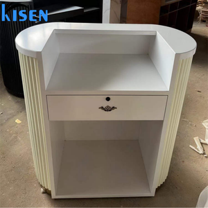Kisen Luxury Front Desk RICE WHITE With Lamp <b>Counter</b> Sport Center <b>Reception</b> Desk Modern Design <b>Reception</b> Desk for Beauty Salon - Product Image 4