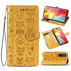 Atacado cartão sd poco-Nice capa de celular para xiaomi 10 lite, padrão de gato e cachorro, carteira pu com espaços para cartões