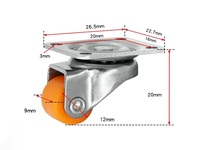 Roulettes pivotantes miniatures en PP orange de 12 mm (0,5 pouce) pour meubles