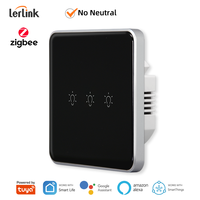 Sakelar Lampu Sentuh Tuya Zigbee 1/2/3/4 Gang dengan Kabel Netral Opsional, Standar EU, Produk Rumah Pintar, Barang Elektronik