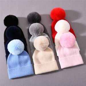 Bonnet chaud en gros d'usine, classique à rayures, avec pompon mignon, bonnet en cachemire tricoté pour bébé garçon, hiver - Product Image 3