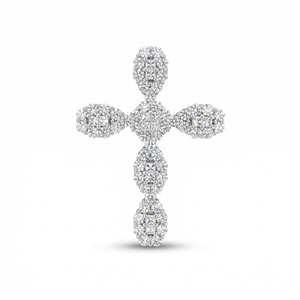 สร้อยคอจี้รูปกางเขนแบบคลาสสิก ชุบทองคำขาว 10K/14K/18K ประดับเพชร CVD ผลิตในห้องปฏิบัติการ ของขวัญสำหรับโอกาสพิเศษ - Product Image 1