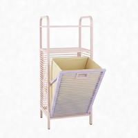 Étagère de rangement de salle de bain inclinable en bambou avec panier à linge, taille personnalisable et design écologique