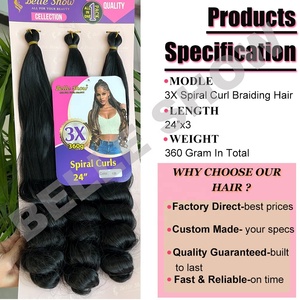 Nouvelles tresses au crochet en <span class=keywords><strong>spirale</strong></span> 3X, fibre haute température, boucles italiennes soyeuses, style queue de cheval, <span class=keywords><strong>cheveux</strong></span> en vrac, 24 pouces, <span class=keywords><strong>cheveux</strong></span> à tresser bouclés à la française - Product Image 3