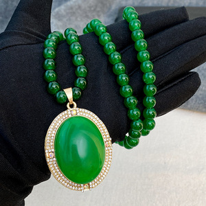 Emerald Pendant Necklace Oval Green Stone Gold Frame Bezel Setting Everyday Wear - Product Image 1