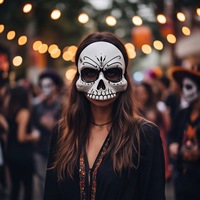 Masque de crâne en sucre mexicain HLC pour le Jour des Morts, masque de squelette noir et blanc demi-visage, masque de cosplay pour le Dia de los Muertos
