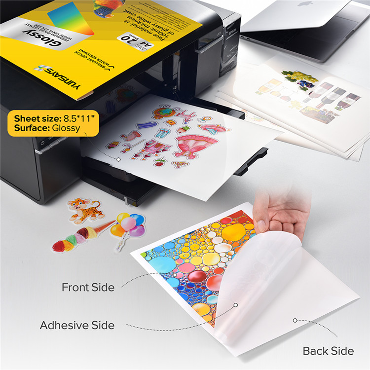 A4 Size Self Adhesive Sticker PP Film A4 Sticker Cosmetic Waterproof Vinyl Custom Sticker Good Paper Self-adhesive Glossy White