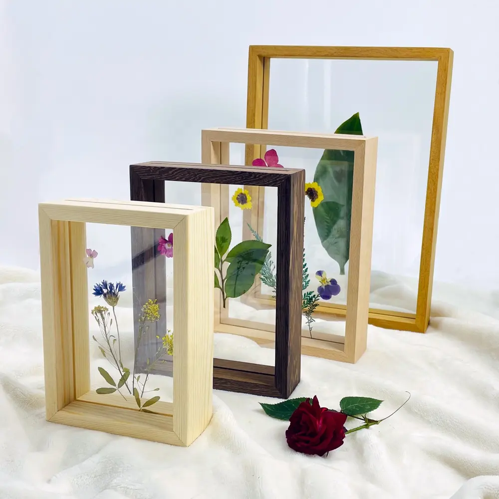 Venta al por mayor transparente A4 A3 caja de imagen de vidrio de doble cara imagen acrílico flotante foto prensado flor marco pared arte marco