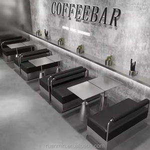 Ristorante su misura panca senza schienale <span class=keywords><strong>stile</strong></span> <span class=keywords><strong>industriale</strong></span> Coffee Shop tavolo da pranzo e sedia a muro nero stand sofà set - Product Image 5