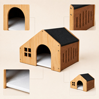 Maison pour animaux de compagnie moderne et confortable en bois, pour chat et chien, avec toit en tissu, entrée cintrée, design ventilé, tapis doux, maison en carton