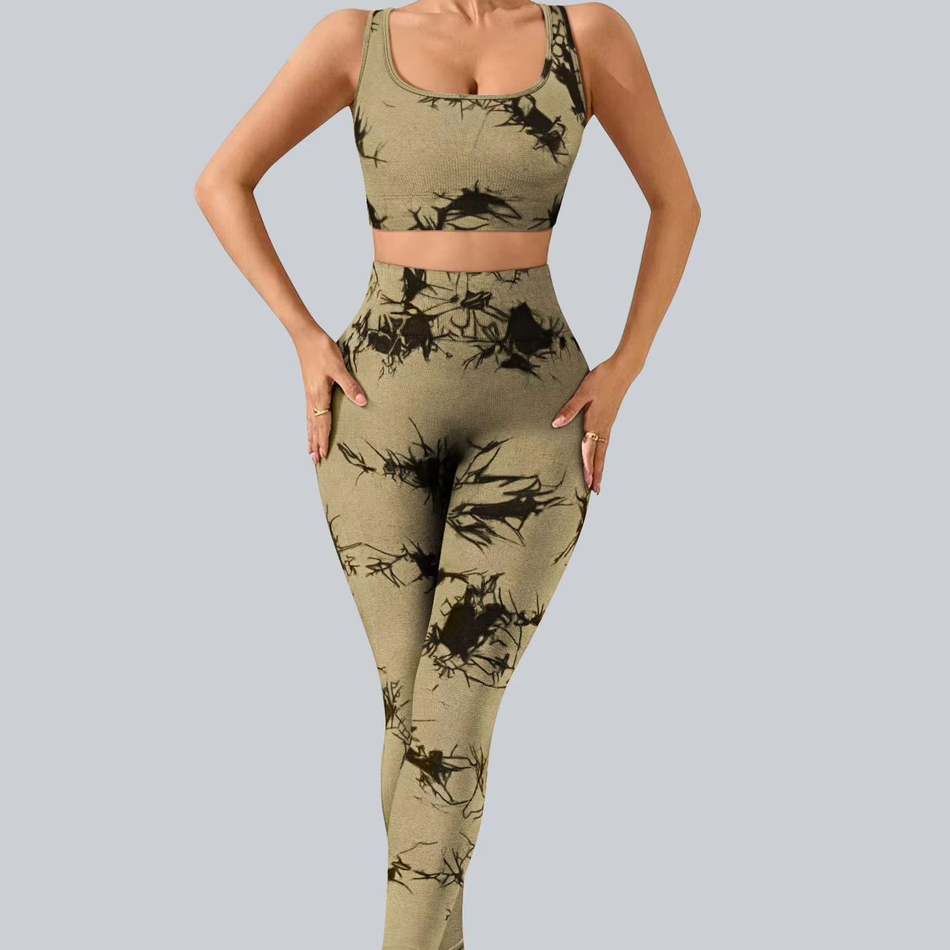 Tie Dye 2 Piece Set Slim Fit High Waist Butt Lifting Pants and Breathable Bra for Woman Yoga Sports and Fitness