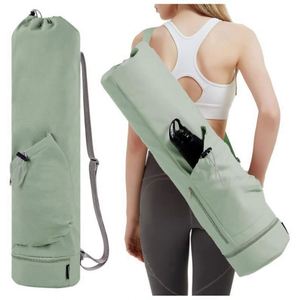 Sac de yoga multifonctionnel avec cordon de serrage, poche pour bouteille d'eau et poche inférieure pour articles mouillés - Product Image 1