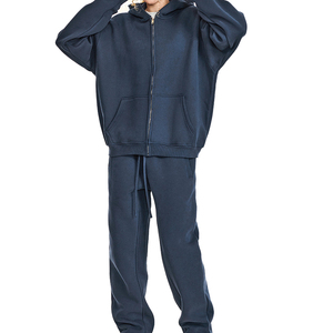 Conjunto de Sudadera con capucha y pantalones largos con cremallera de Color sólido de lana suelta para hombre y mujer de <span class=keywords><strong>marca</strong></span> de moda 2025 para ropa informal - Product Image 4
