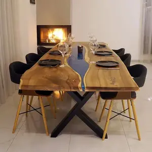 Luxury Modern Custom Ocean Long Walnut Solid Top High End Special Design Wood River Dining Resin Epoxy Table