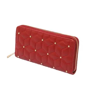 Wholesale brands luxury PU leather ODM red female purses embroidery zipper long woman's wallet