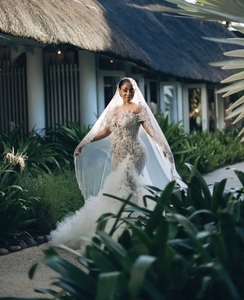 Nuevo Vestido de Novia Blanco con Hombros Descubiertos y Volantes para Mujer 2025, Vestido de Novia de Lujo Personalizado con Mangas de Malla y Perlas para Dama - Product Image 3