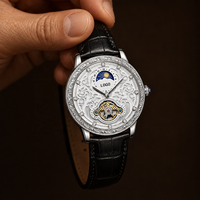 Reloj Mecánico de Lujo con Tourbillon, Puntero de Aleación de 41 mm, Correa de Cuero Genuino, Resistencia al Agua de 30 m, Fase Lunar, Alta Gama para Negocios
