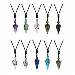 Pierre naturelle Cône Collier Pendentif En Cristal de Quartz Noir Corde Enroulée Traitement Collier pour Hommes Femmes <span class=keywords><strong>Bijoux</strong></span> De Mode - Product Image 6