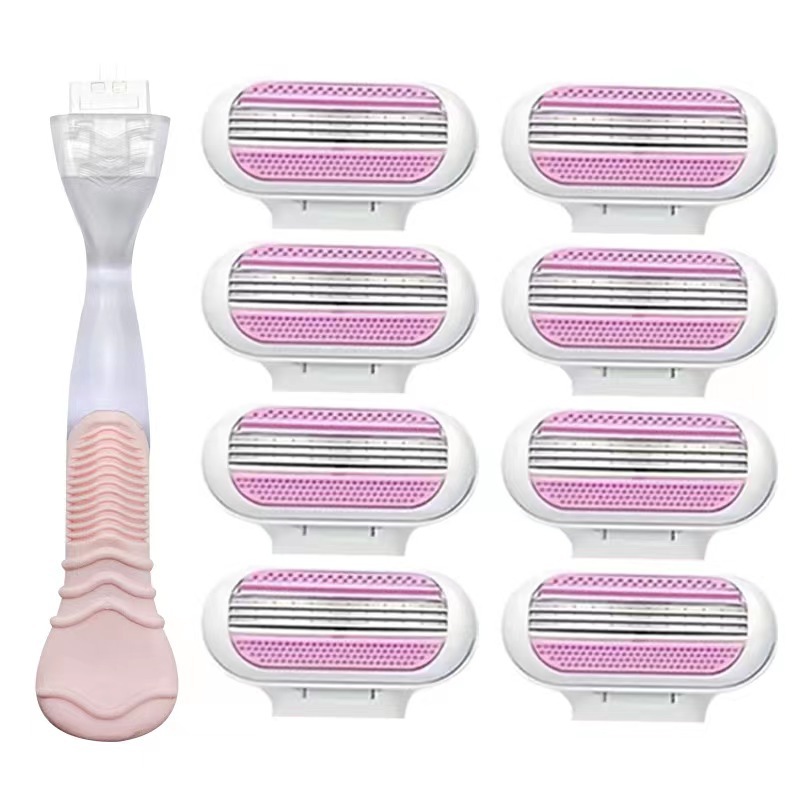 Pink knife holder with 8 blades [packaged in an OPP bag]
