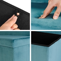 Banc pliant de rangement court bleu avec dossier