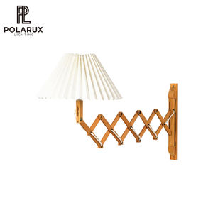 Lámpara de <span class=keywords><strong>Pared</strong></span> Estilo Nórdico Japandi, Brazo de Tijera de Madera, Pantalla de Papel Plegado, Ajustable, Única, <span class=keywords><strong>Extensible</strong></span>, Tipo Acordeón - Product Image 1