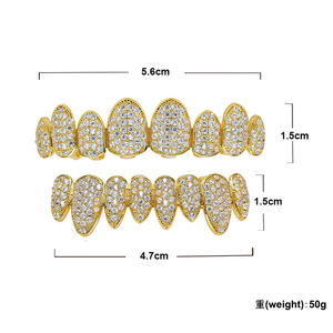 Nova moda 18k <span class=keywords><strong>real</strong></span> ouro banhado hip hop gelado rosa cz grillz dentes halloween vampiro dente fangas rock jóias - Product Image 2