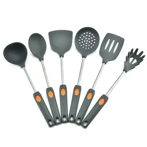 6pcs Nonstick Cookware Set Silicone Kitchen Cooking Utensils Set with Stainless Steel Handle