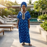 Nouvelle Robe Kanga Africaine Imprimée Décontractée et Ample pour Femme, Grande Taille, Style Ethnique, Motif Diamant, Idéale pour les Fêtes, Collection Été, Robuste et Disponible en Stock