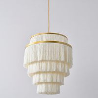 5 Katmanlı Boho LED Avize 3 Işıklı Orta Beyaz Saçaklı Sarkıt Ayarlanabilir Yükseklik Asılı Aydınlatma Armatürü Püsküllü Ev Banyo