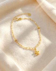 Pulsera <span class=keywords><strong>de</strong></span> Oro Sólido 18K con Dije <span class=keywords><strong>de</strong></span> Flor, Cadena Ajustable <span class=keywords><strong>de</strong></span> 18CM con Sello AU750, Joyería Fina para Uso Diario para Mujer - Product Image 1