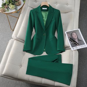 Women's Khaki Suit Set Full Sleeve Worsted Anti-Wrinkle Formal Commute Style - Product Image 2