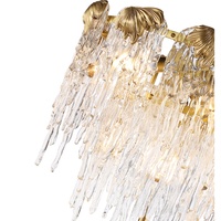 Lustre en verre artisanal doré de grande taille, élégant luminaire de plafond à cascade pour salon de luxe
