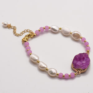 Роскошный браслет из жемчуга, барочный жемчуг пресноводного происхождения, инкрустированный кубическим цирконием, позолоченный, высококачественный подарочный жемчужный браслет - Product Image 3