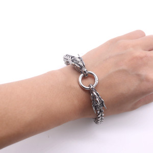 Yunnique Pulsera de cadena de acero de titanio con cabeza de dragón, regalo unisex para parejas, joyería, diseño geométrico - Product Image 4